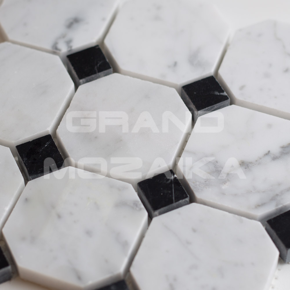 Мозаика Bianco Carrara + Nero Marquina серия Octagon Pattern